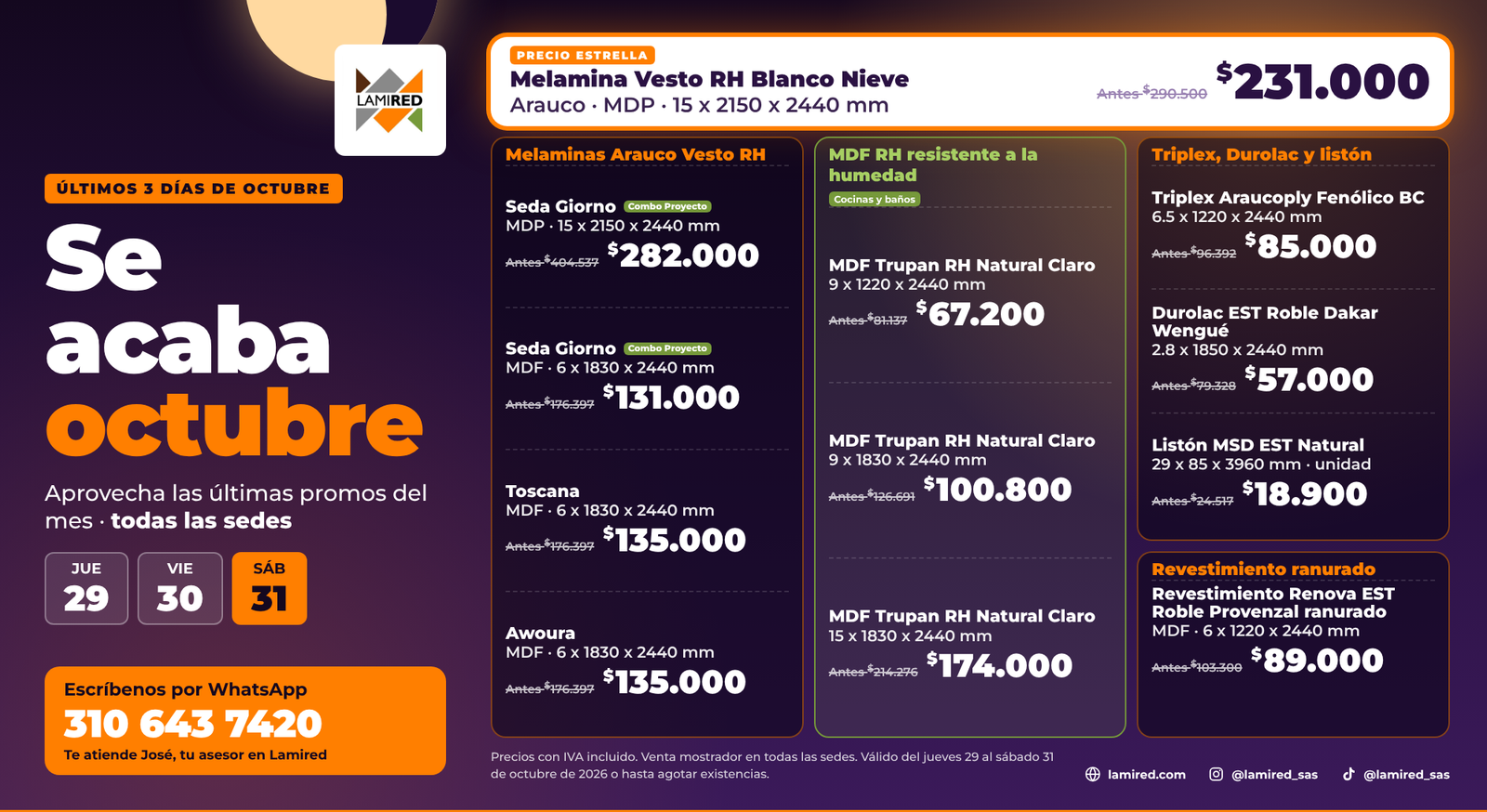 Se acaba octubre, últimos 3 días de promos Lamired, del 29 al 31 de octubre